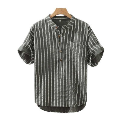 Striped Short-sleeved Shirt Mens Fashionable Summer Loose T