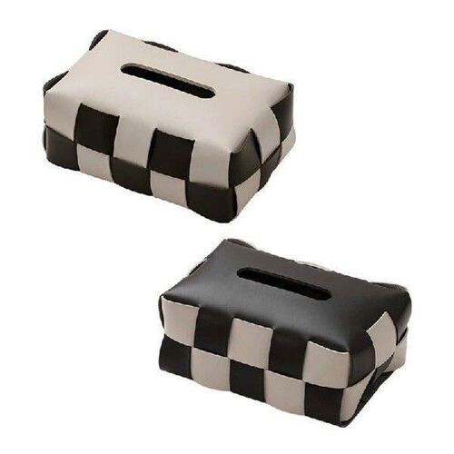 Checkerboard Woven Car Tissue Box High-Value Light Luxury
