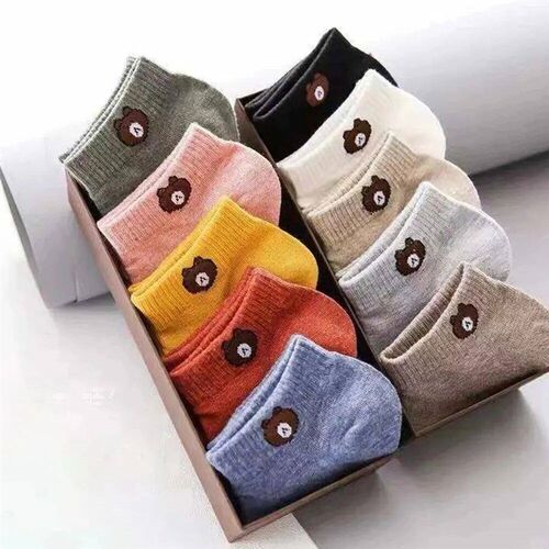 10 Pairs Women Low Tube Socks Set Cute Bear Pattern Fashion