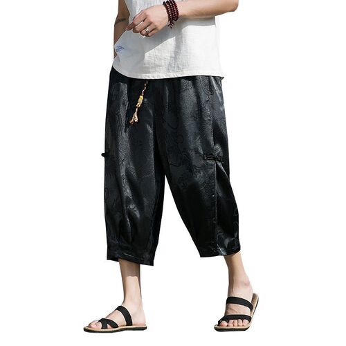 2025 Chinese Style Mens Dragon Pattern Dark Flower Ice Silk