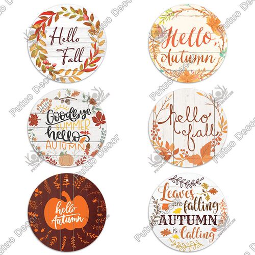 Putuo Decor Fall Round Wooden Sign Autumn Hanging Plate Deco