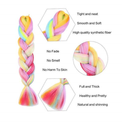 Jumbo Braiding Hair Rainbow Colors Extensions Fiber Mix Four