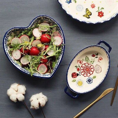 Butterfly Underglaze Ceramic Baking Dish Set Rectangle