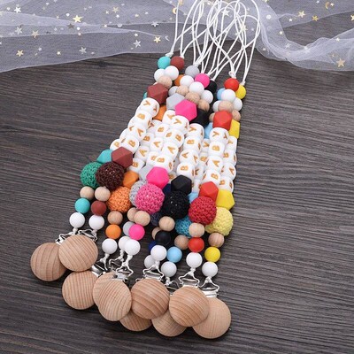 Personalized Name Baby Pacifier Chain Beech Wood Dummy Holde