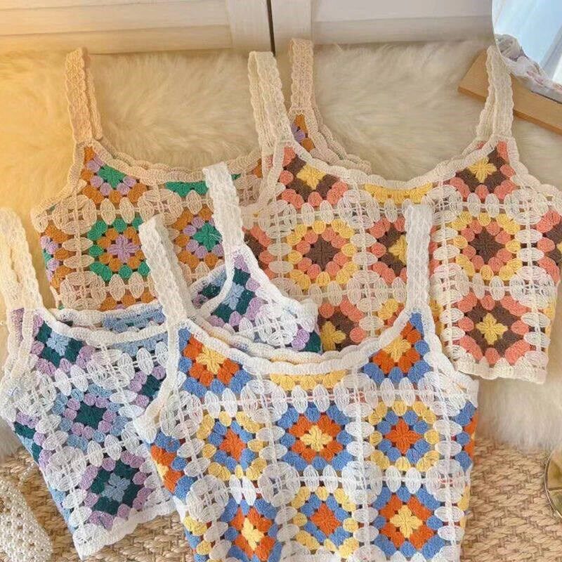Womens Ethnic Style Crochet Geometric Floral Sleeveless Cami