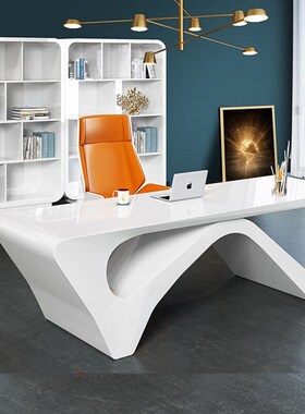 优宜YOE.FTY办公桌烤漆桌白色总裁桌创意时尚办公主管桌