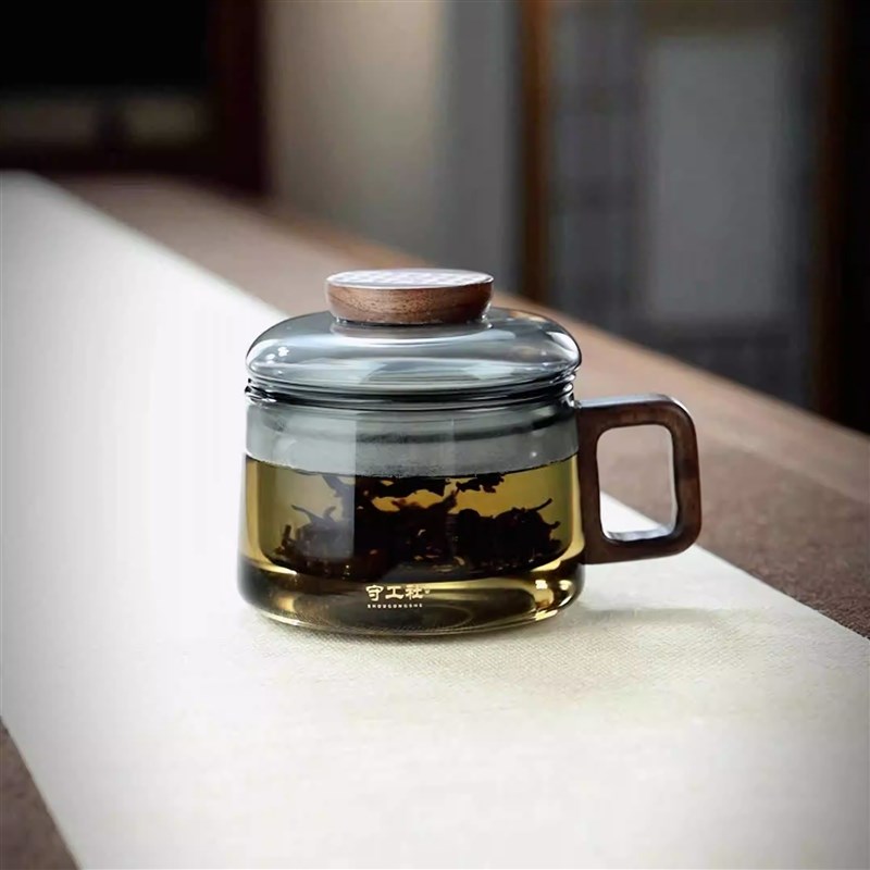 家用玻璃杯耐高温带盖子过滤茶水分离办公室水杯迷你小泡茶杯男士