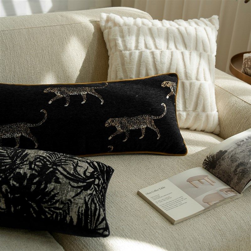 黑底金豹提花现代纯色肌理绒面靠垫抱枕沙发卧室样板间腰枕,居家布艺,靠垫/抱枕,淘宝优惠券,粉丝福利购,淘宝优惠卷