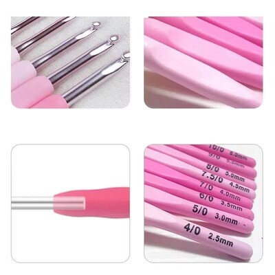 9pcs Crochet Hook Kit 2.5-6cm Ergonomic Soft Handle Aluminum