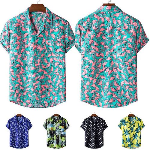 2023 New Fashion Mens Hawaiian Summer Shirt Printed Short Sl