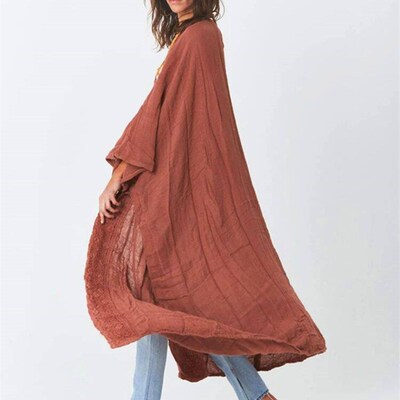 Beach Cover Up Women Kimono Lace Trim Bohemian Swimsuit Cape