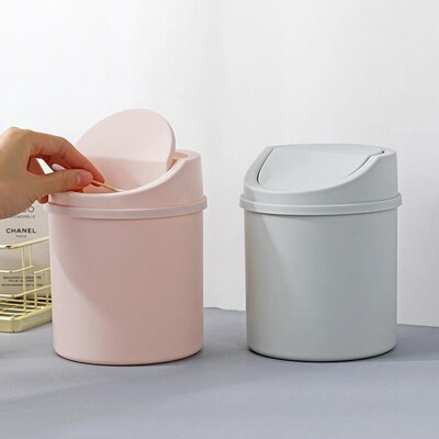 Minia Desktop Bin Small Trash Can Tube with Cover Bedroom Tr