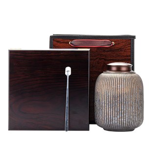 琛森 礼盒空盒 复古铁锈釉茶叶罐大号陶瓷密封罐铝合金盖茶叶包装