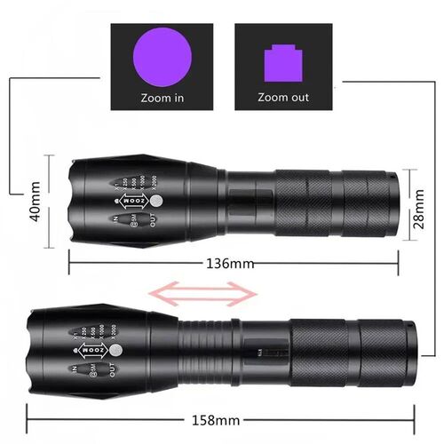 Zoom UV LED Flashlight 365nm 395nm Invisible Ink Marker Cat
