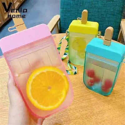 Cute Straw Cup New Plastic Popsicle Water Bottle With Rope