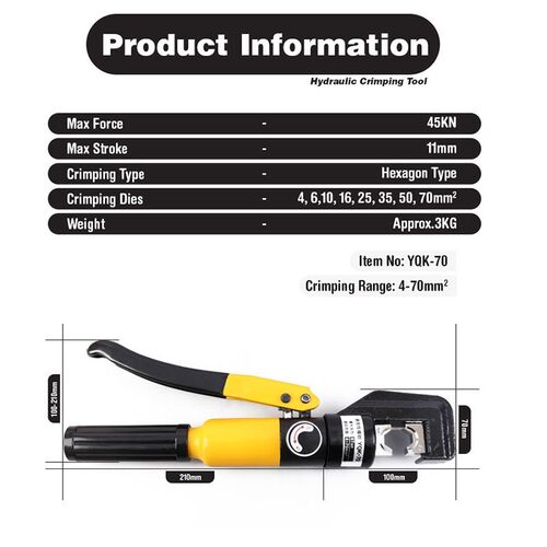 Hydraulic Cable Lug Crimper Tool YQK-70 12 AWG to 00 (2/0) E