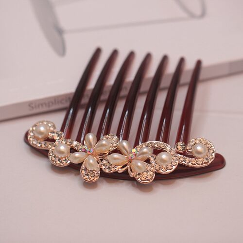 Pearl Seven-tooth Comb Hair Comb Inlaid Rhinestone Coil Hair
