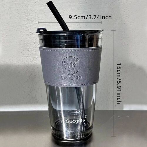 401ml-500ml High Beauty Wind Bamboo Glass Cup Summer Straw L