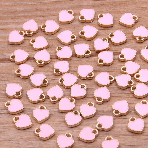 50PCS 6*8mm 10 Color Alloy Metal Drop Oil Small Heart Charms