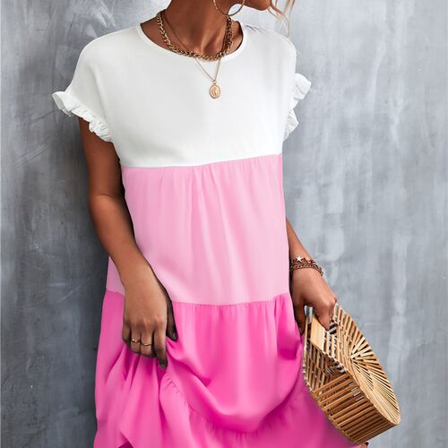Elegant Summer New Ruffles Short Sleeve O-neck Loose Dress
