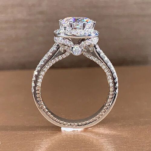 Luxurious Silver Color Metal Inlaid Boutique White Zircon Ri