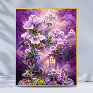 紫色花海数字油画diy填充填色治愈减压零基础手工油彩花海装饰画