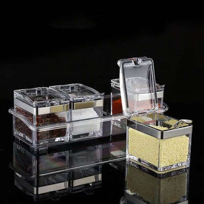 Kitchen Four-compartment Spice Box Set Transparent Spice Jar