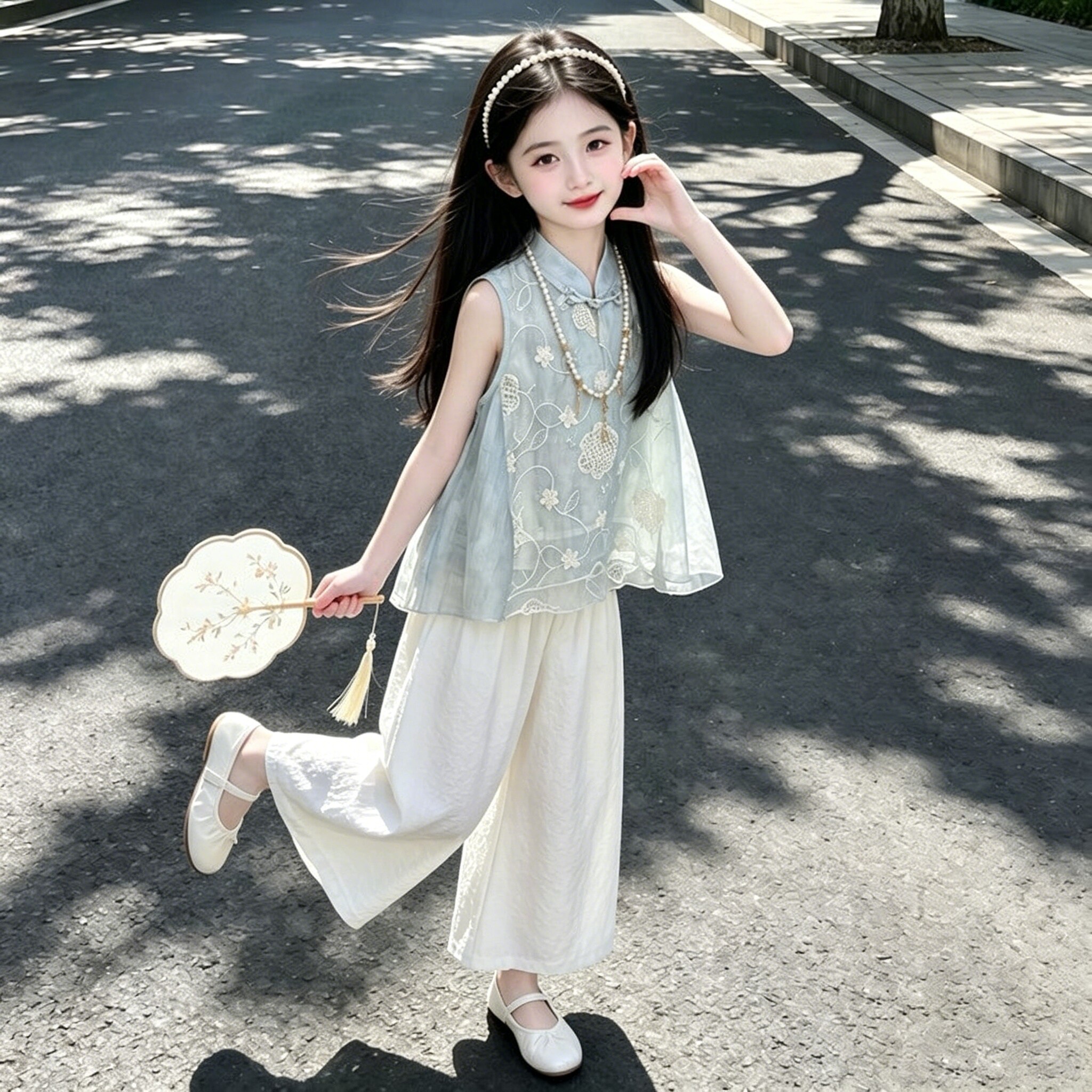 【亲子装】女童国风套装雪纺新中汉服