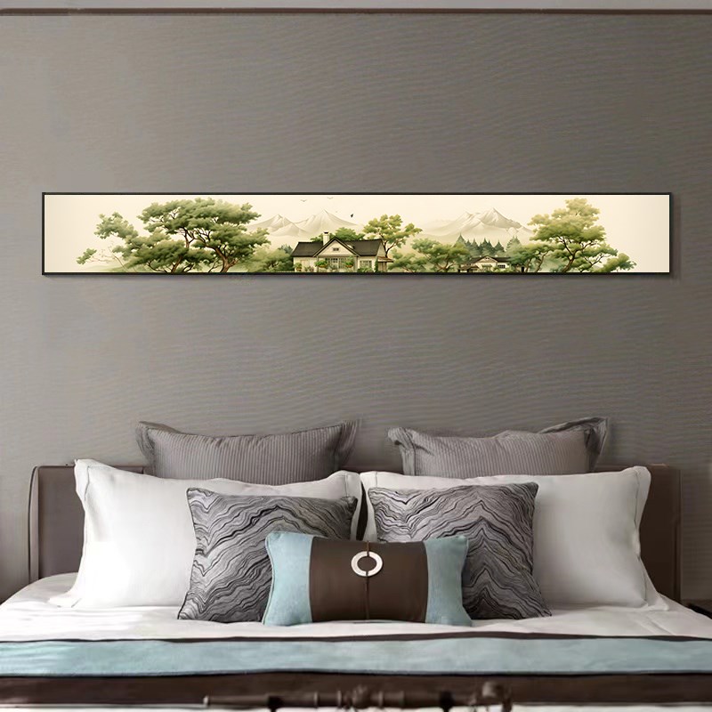 奶油风客厅装饰画横版窄长条沙发背景墙挂画植物花卉小清新乡村画