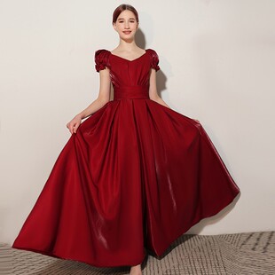 女大童小提琴演奏比赛长款红色公主裙儿童长笛钢琴古筝演出晚礼服