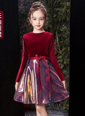 女大童胖mm大码礼服公主裙红色洋气走秀生日宴会公主裙钢琴演奏服