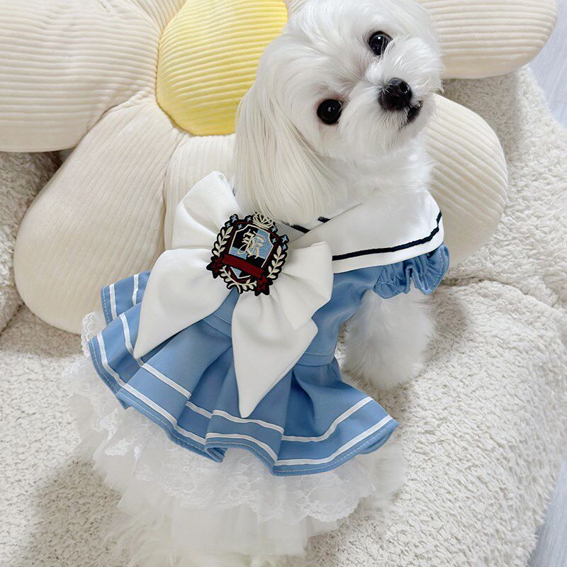 私宠手作宠物水手服小型犬春秋衣服泰迪比熊博美连身裙猫咪裙定做
