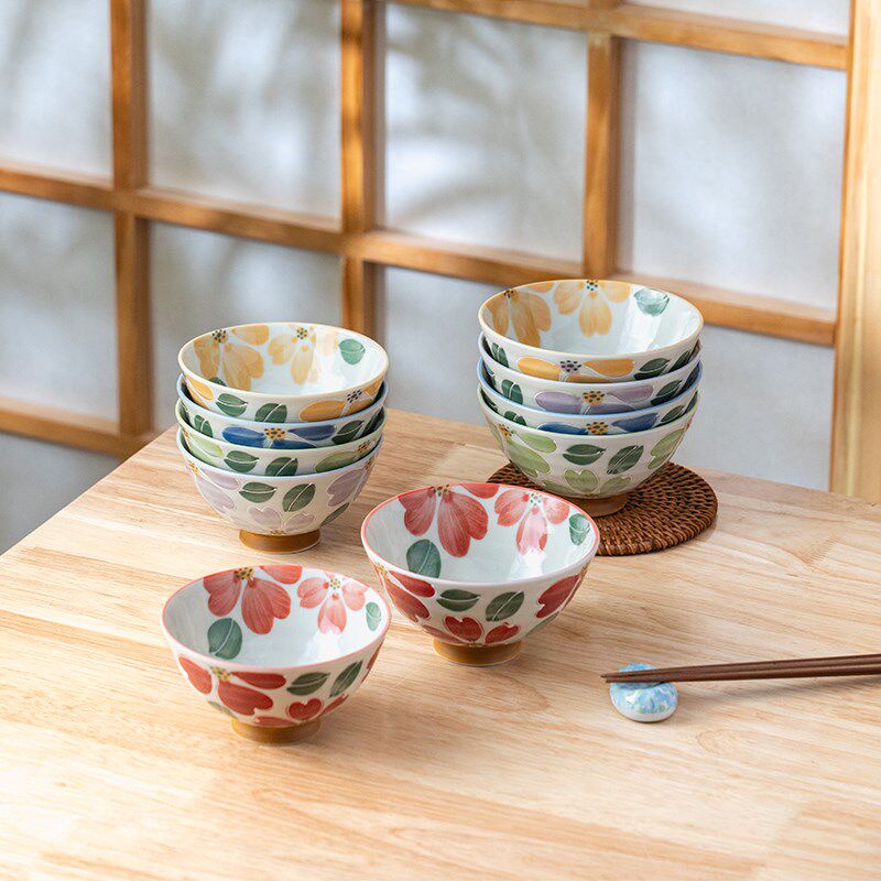 美浓烧日式浮雕釉下彩家用陶瓷碗绚烂樱花汤碗饭碗餐具套装