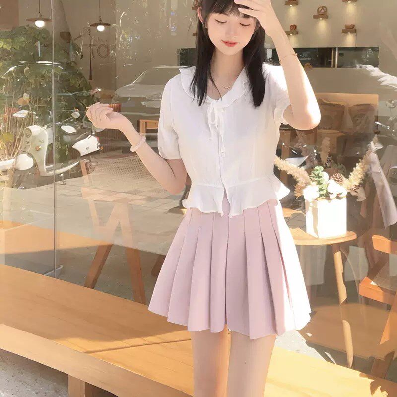 百褶裙女夏季高腰a字裙显瘦半身裙学生卡其西装面料学院风短裙裤