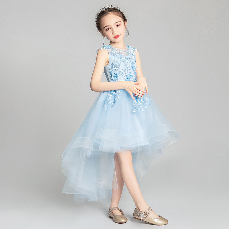 女童晚礼服公主裙蓬蓬纱儿童花童婚纱前短后长小模特走秀演出服夏
