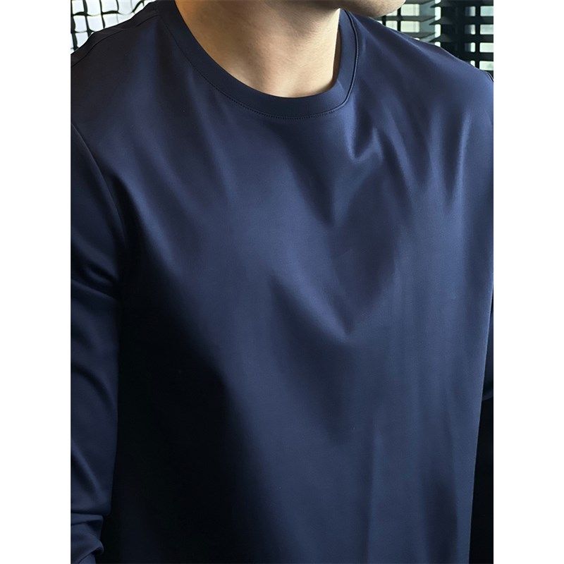 简素Design190g双面丝光棉长袖T恤纯棉防皱打底衫男士修身上衣秋