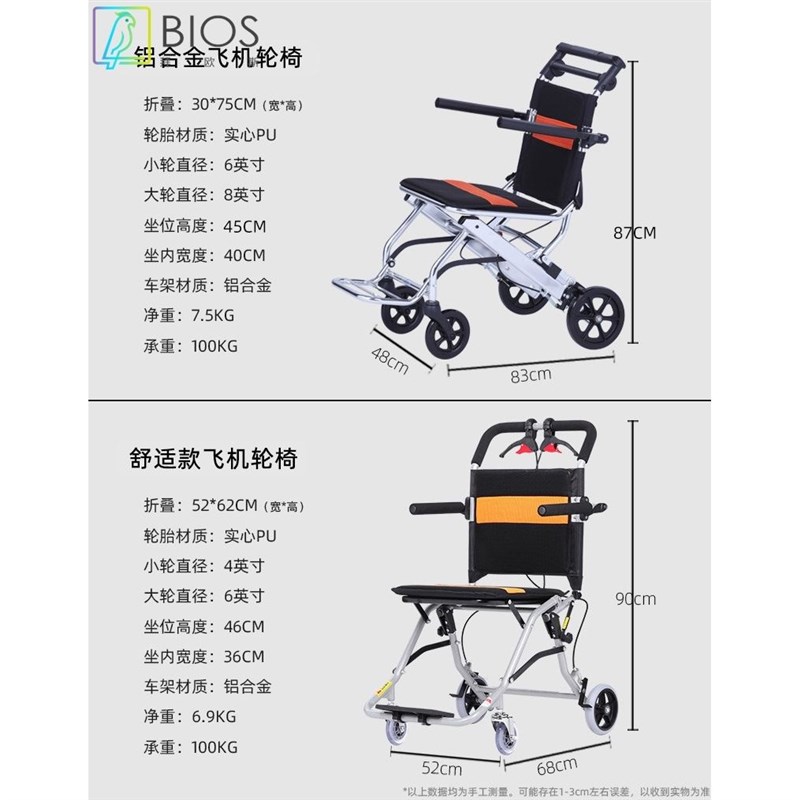 便携轮椅折叠老人轻便小型代步车超轻铝合金旅行老年人简易手推车