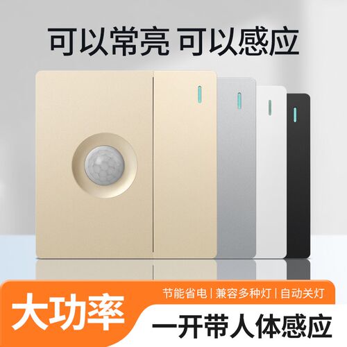 86型一开带人体感应开关带光控红外线手动加感应开关智能楼道双切