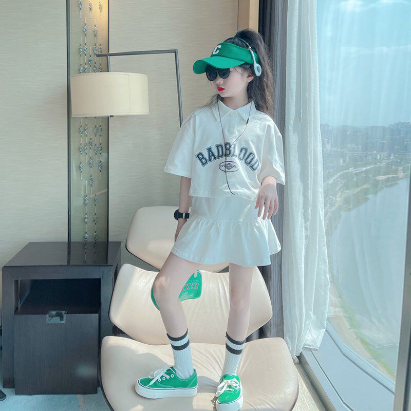 女童套装夏装2024新款儿童洋气polo领上衣中大童夏季网红套装裙潮