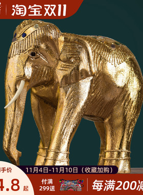 异丽泰国特色木制工艺品木雕大摆件泰式风情客厅电视柜小象装饰品