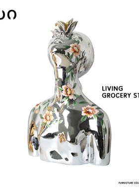 YOOWOW有窝设计师款电镀花季少女头像雕塑客厅酒店艺术装饰品摆件