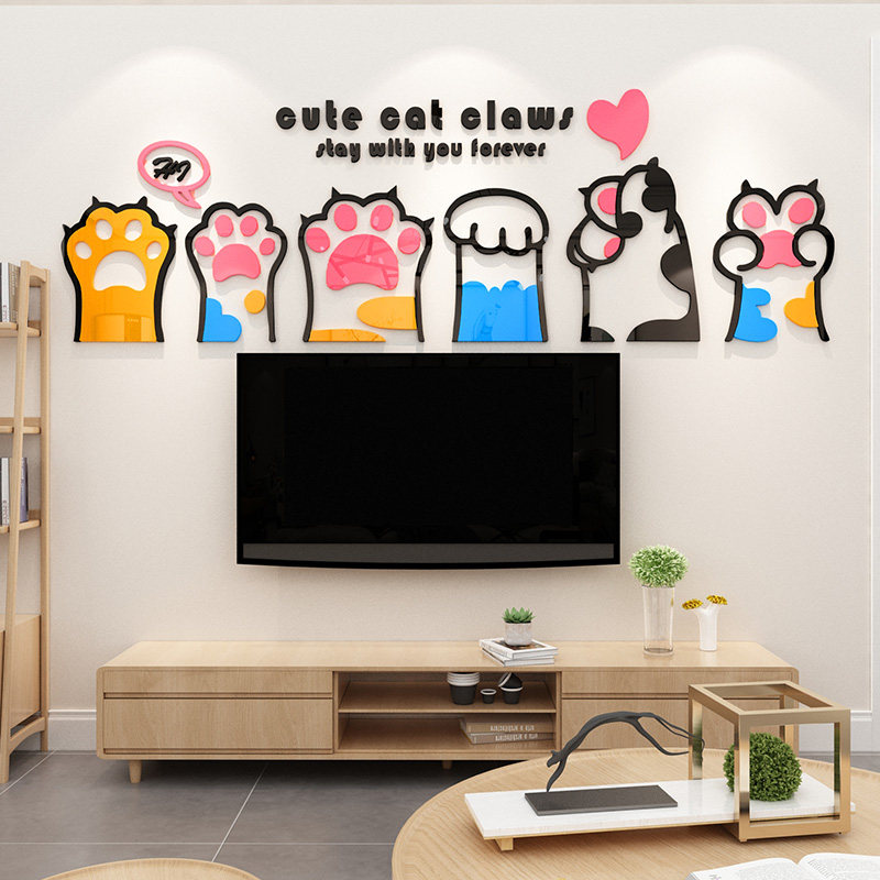 可爱猫爪客厅沙发电视背景墙面装饰卧室床头儿童房间布置3d墙贴画,家居饰品,软装墙贴,淘宝优惠券,粉丝福利购,淘宝优惠卷