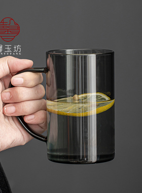 沁沛耐高温可加热烟灰色玻璃水杯带把办公室花茶泡茶杯子咖啡杯