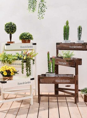 庭院花园阳台造景布置阶梯多层花架落地摆件仿真仙人掌店铺装饰品