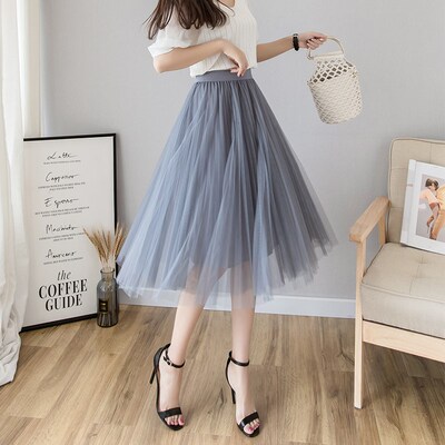 Tulle Skirts Womens Midi Pleated Skirt Black Pink Tulle Skir