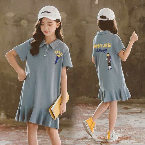 Childrens Wear Girls Short-sleeved Dress New Style Big Kid