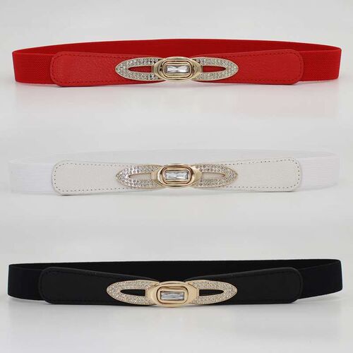 Womens Bow Buckle Thin Waist Seal Rhinestone Decorative Bel