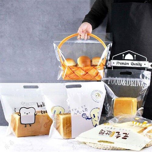10pcs Transparent Sliced Bread Plastic Bags With Handle