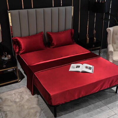 Simulated Silk Denim Fitted Sheet, Satin Bedding, Glossy Pil