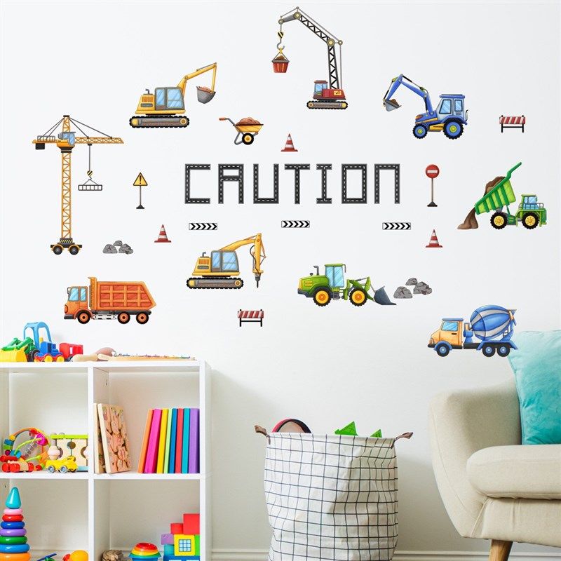 立体感儿童中心幼儿园房间挖掘机墙面早教贴画工程装饰车墙贴卡通,家居饰品,软装墙贴,淘宝优惠券,粉丝福利购,淘宝优惠卷